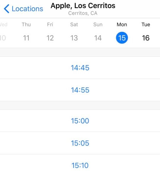 Apple Appointment Date and Time selector
