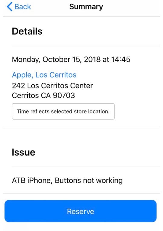 Apple Store Appointment Reserve
