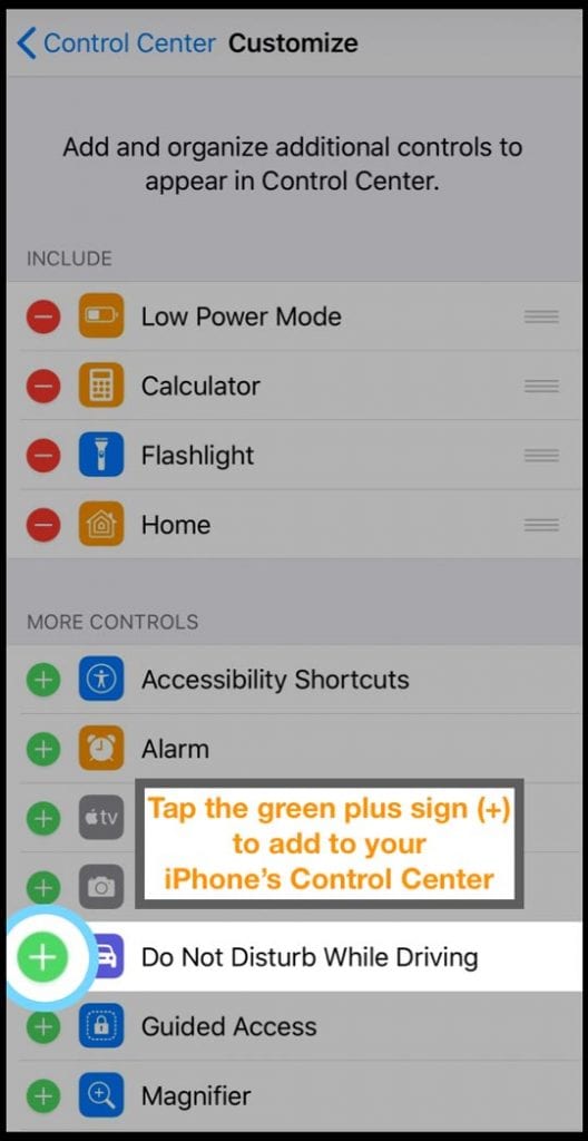 Control Center Customize Do Not Disturb While Driving 528x1024 1 - iPhone Incoming Calls Go To Voicemail Without Ringing? Try these tips. Control Center Customize Do Not Disturb While Driving 528x1024 1