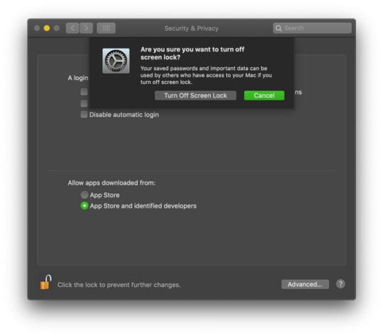 Mac turn off screen lock macOS 540x474 1 - Guide to Disable the Login Password on Mac Mac turn off screen lock macOS 540x474 1