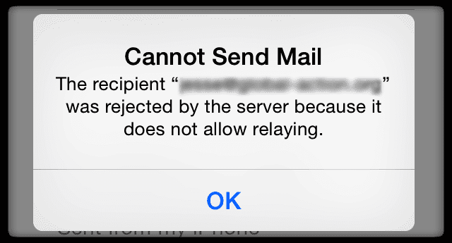iPhone Email Error Message Not Allow Relaying