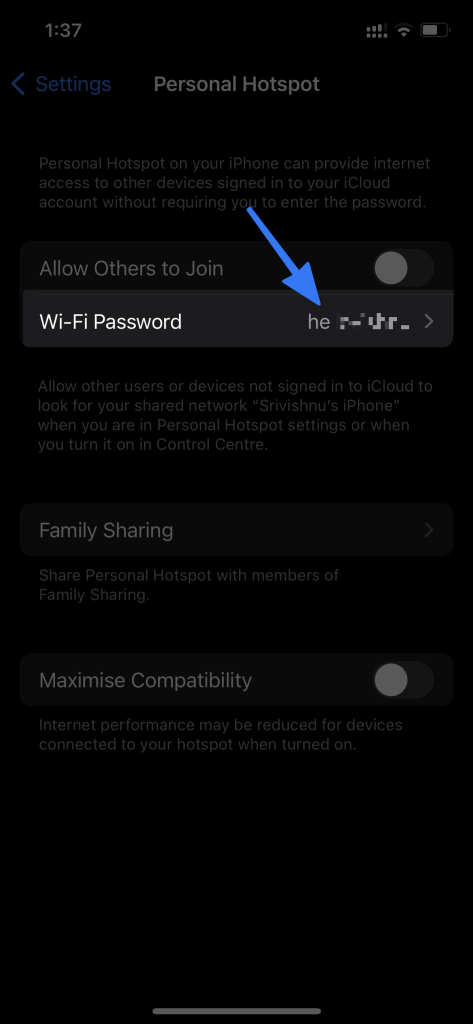 View iPhone WiFi Password Hotspot 2