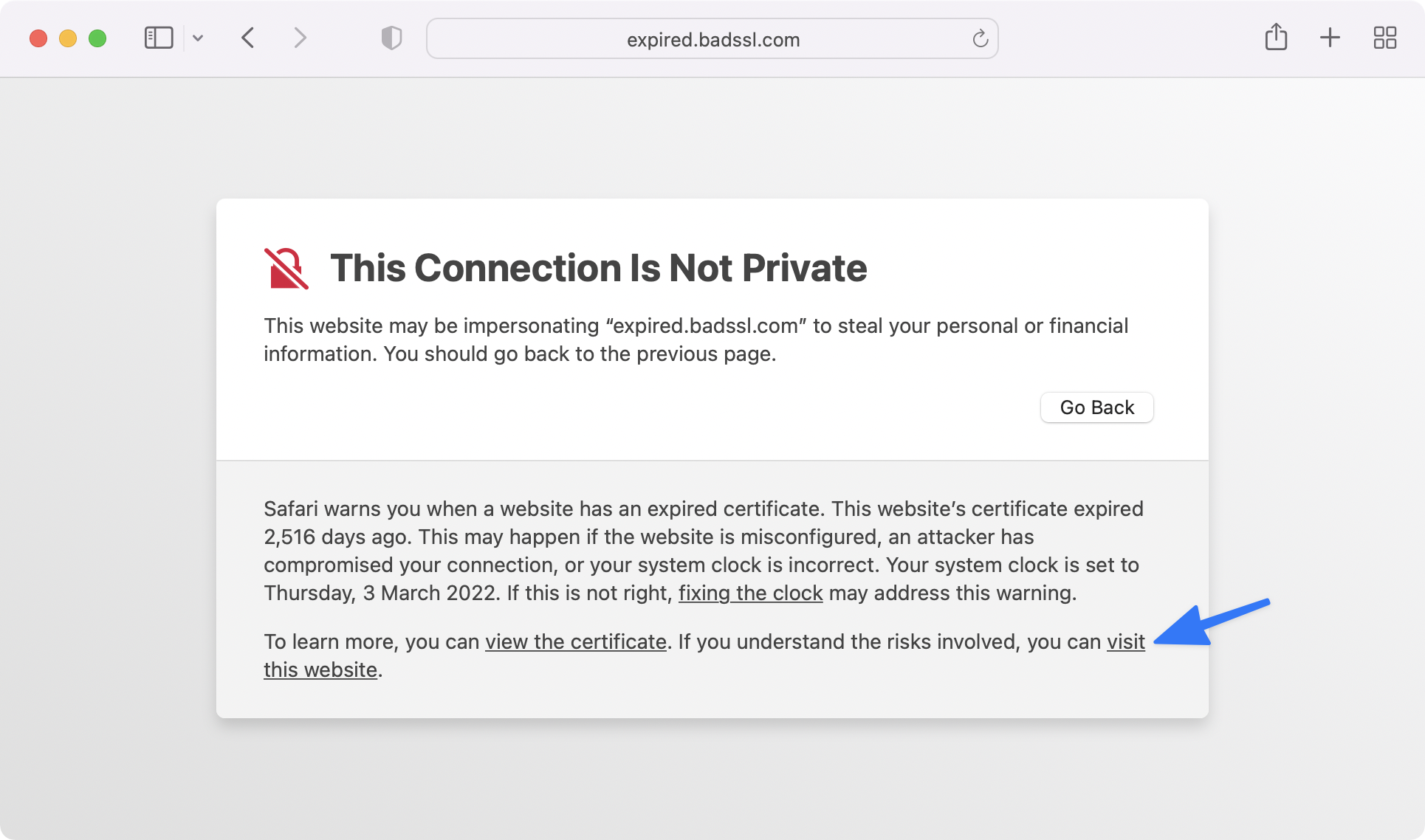 Safari Visit Unsafe Website