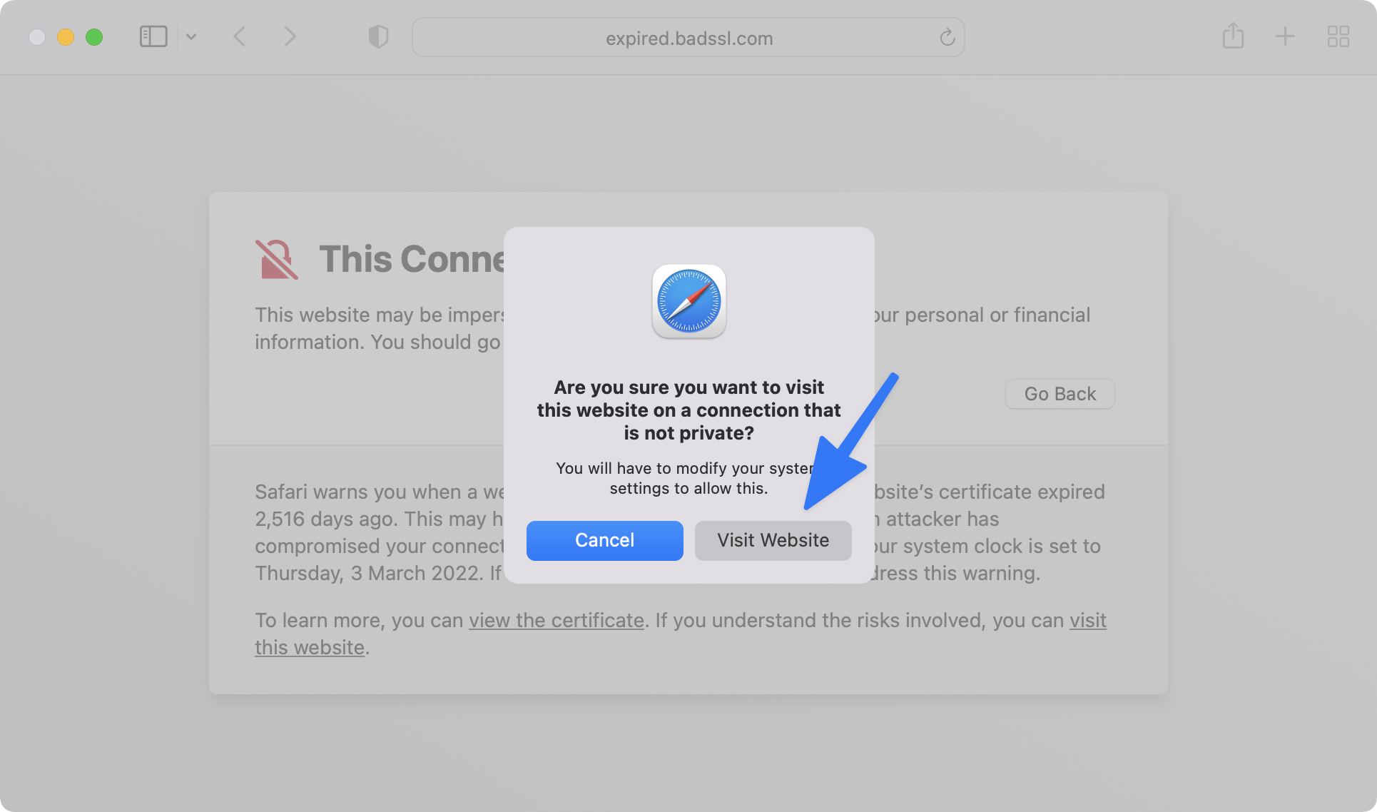 Visit unsafe website Safari 3
