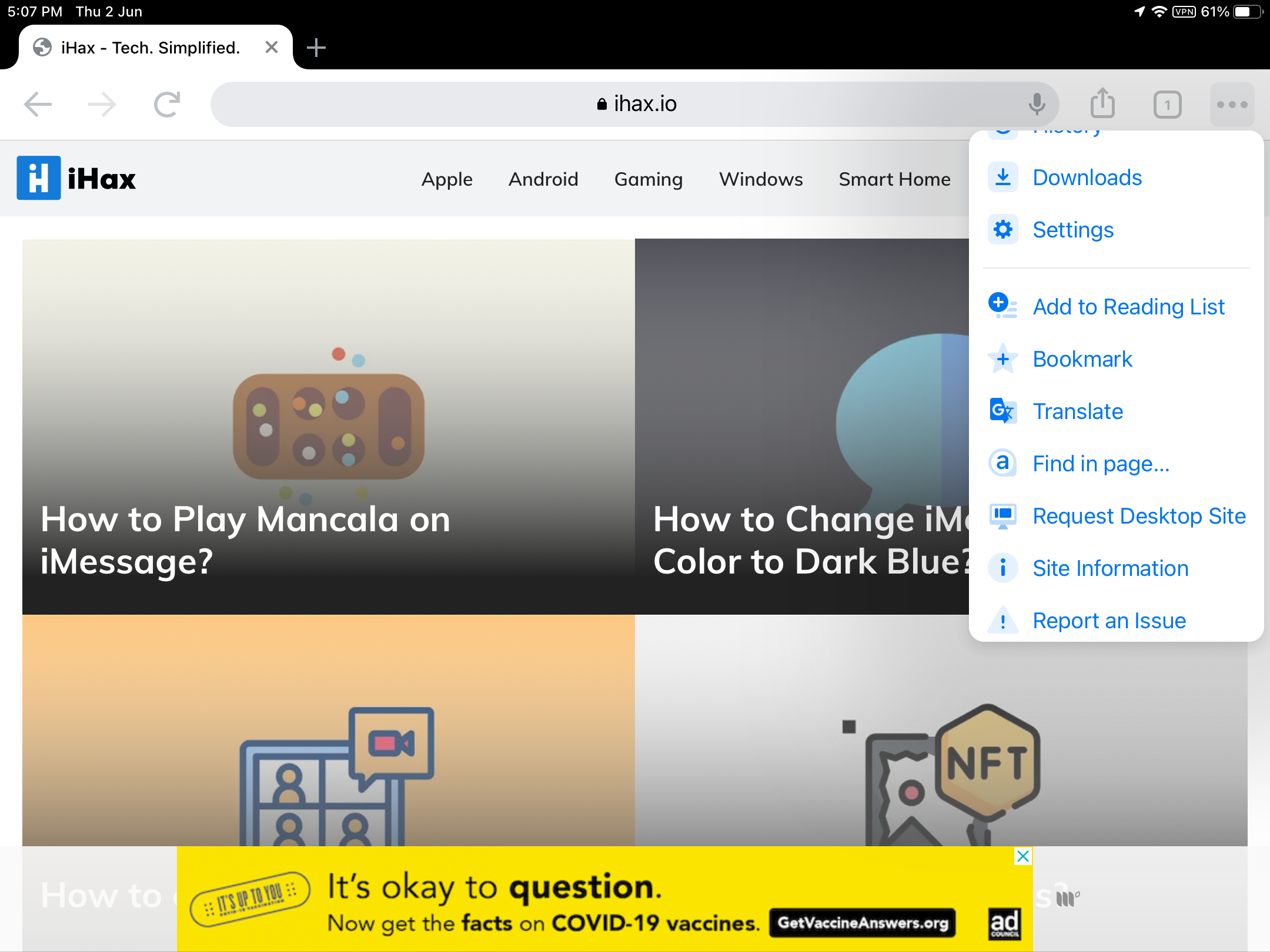 Request Desktop site iPad
