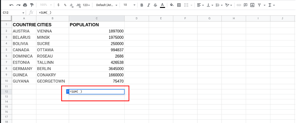 Total of Column Google Sheets SUM Function 14
