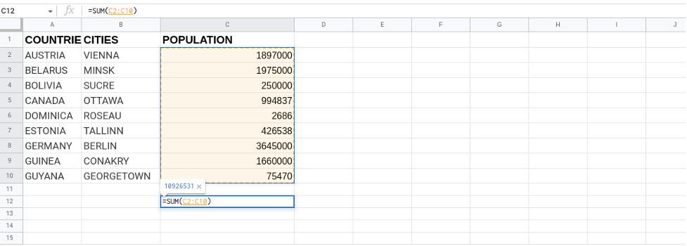 Total of Column Google Sheets SUM Function 15