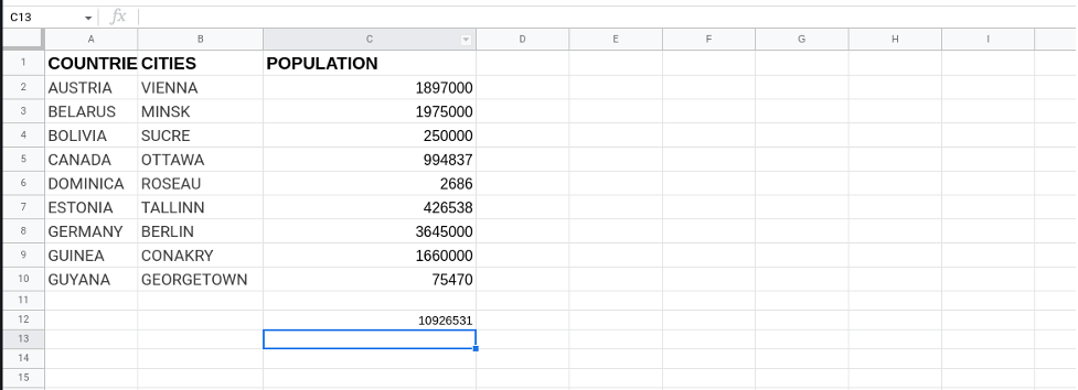 Total of Column Google Sheets SUM Function 6