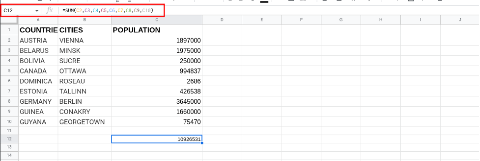 Total of Column Google Sheets SUM Function 8