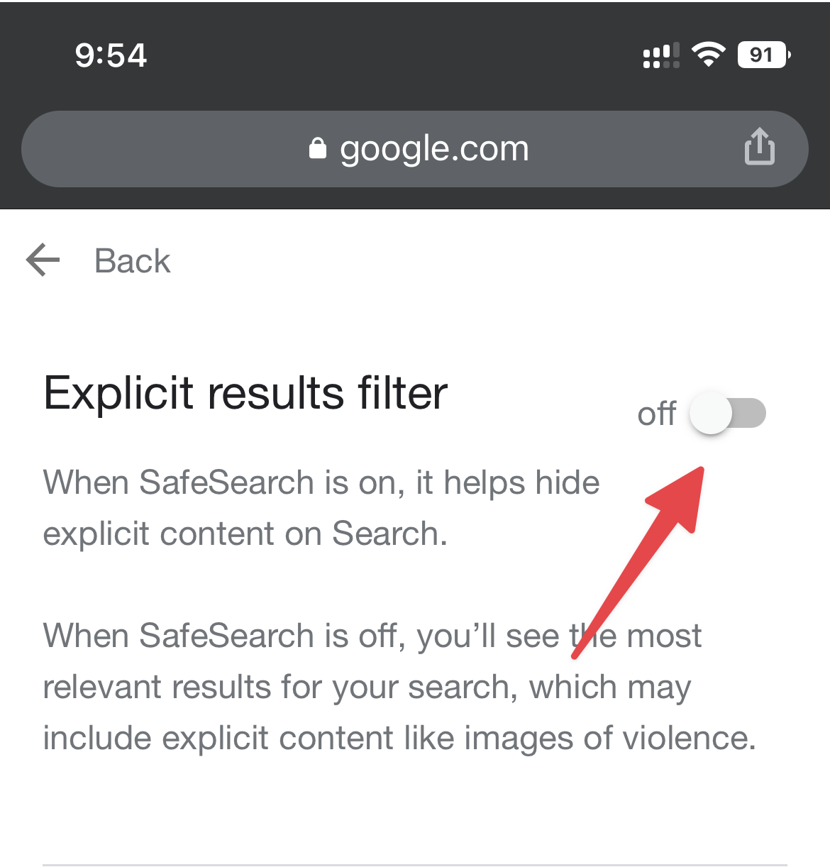 Turn Off Google SafeSearch iPhone