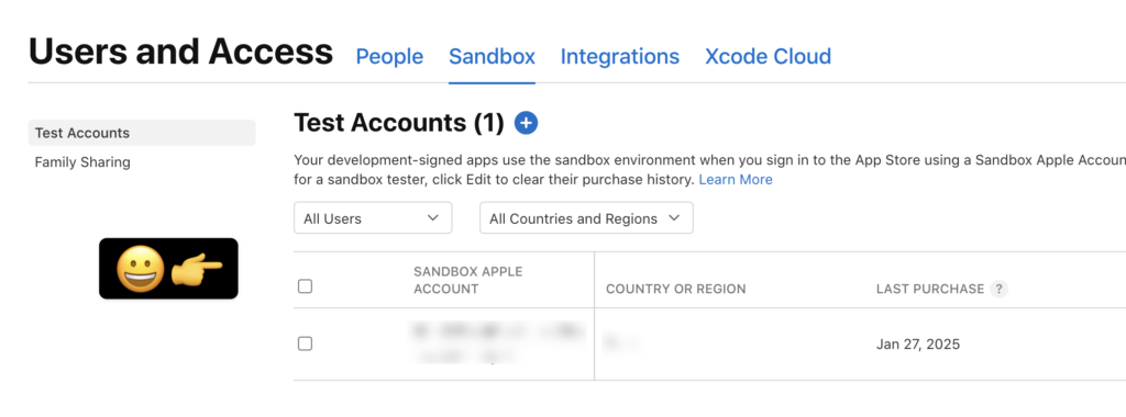 Sandbox Page Empty App Store Connect 3